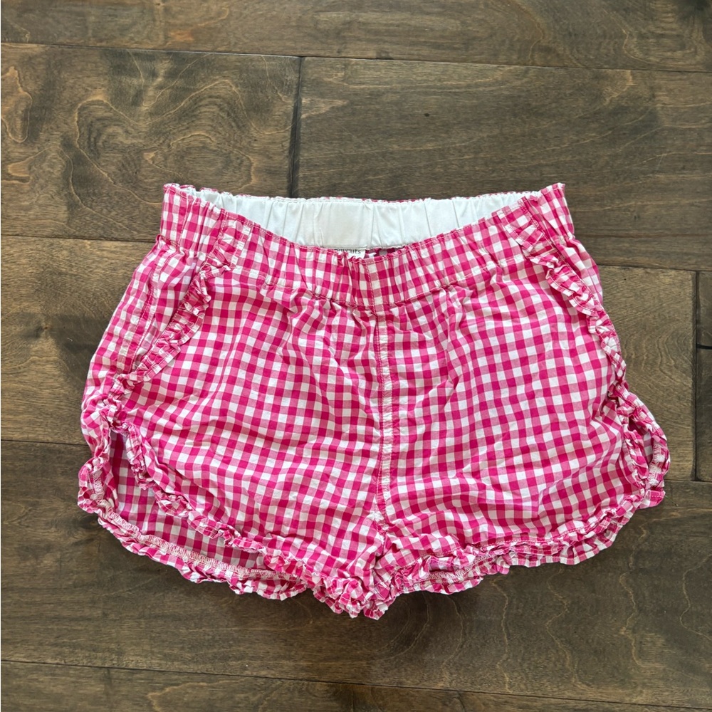 Crewcuts Pink & White Gingham Ruffle Shorts